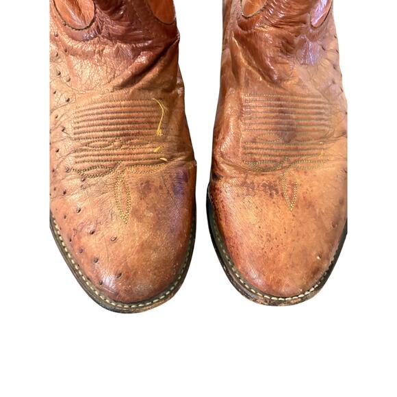 Tony Lama CT873 Exotic Brown Full Quill Ostrich Goat Cowboy Boots USA 10D WORN - Picture 4 of 12